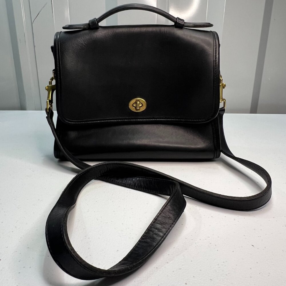 *SOLD*Coach Vintage Court Bag 9870 Crossbody Shoulder Satchel Black Brass EUC - Picture 2 of 16